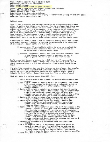 Debian announcement (8/16/1993)